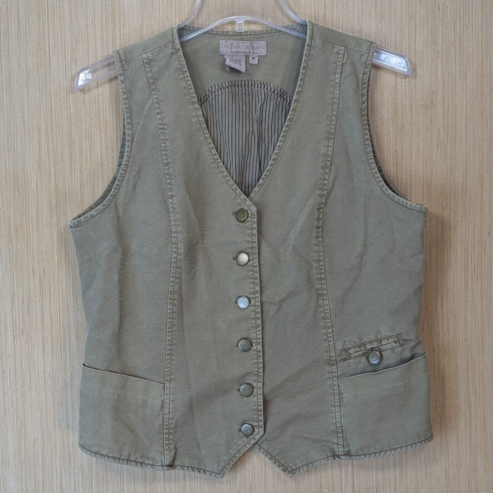 The Territory Ahead Womens Boho Granola Retro Vest Size 10 Green Rugged Layering